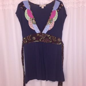 Forever 21 blouse with patchwork neckline & waist